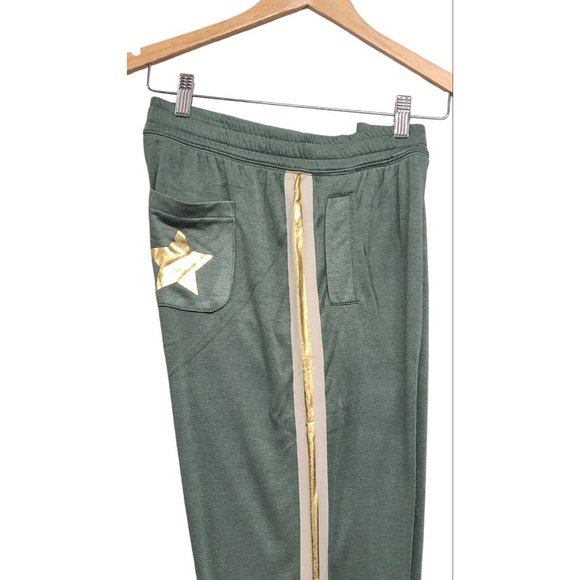 PJ Salvage  Jogger Pants Womens Medium Green Gold Star Status  Loungewear - Picture 7 of 12